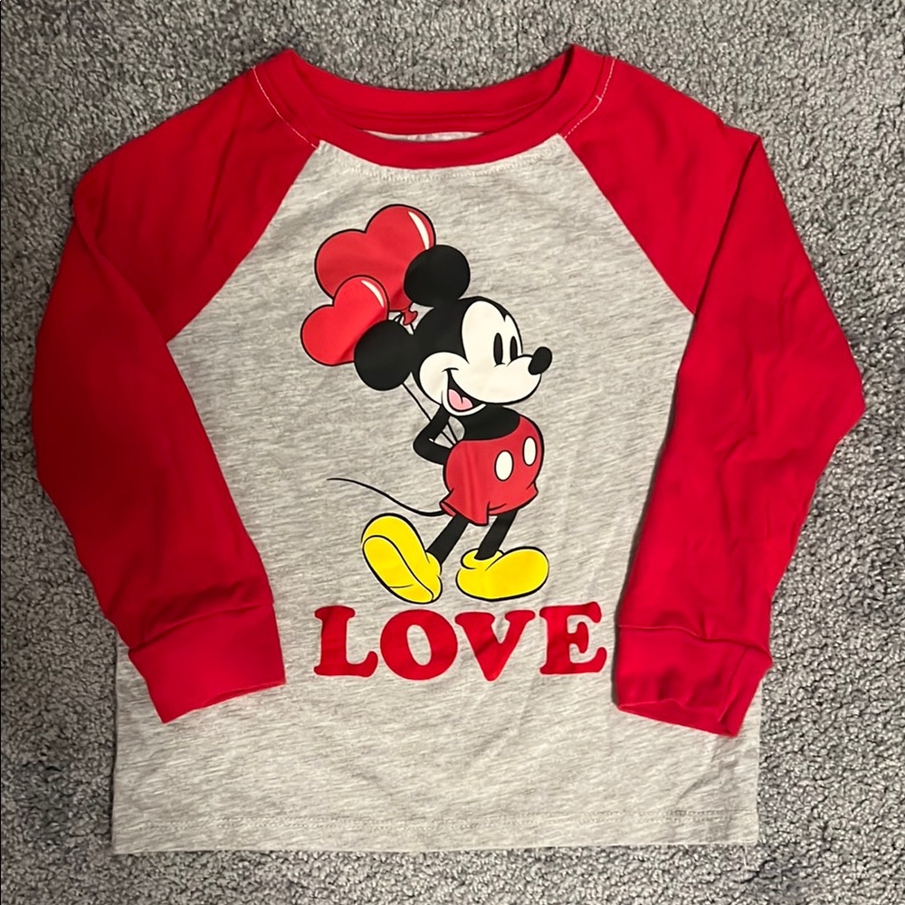 Disney Mickey Mouse Red and Gray Long Sleeve Tee